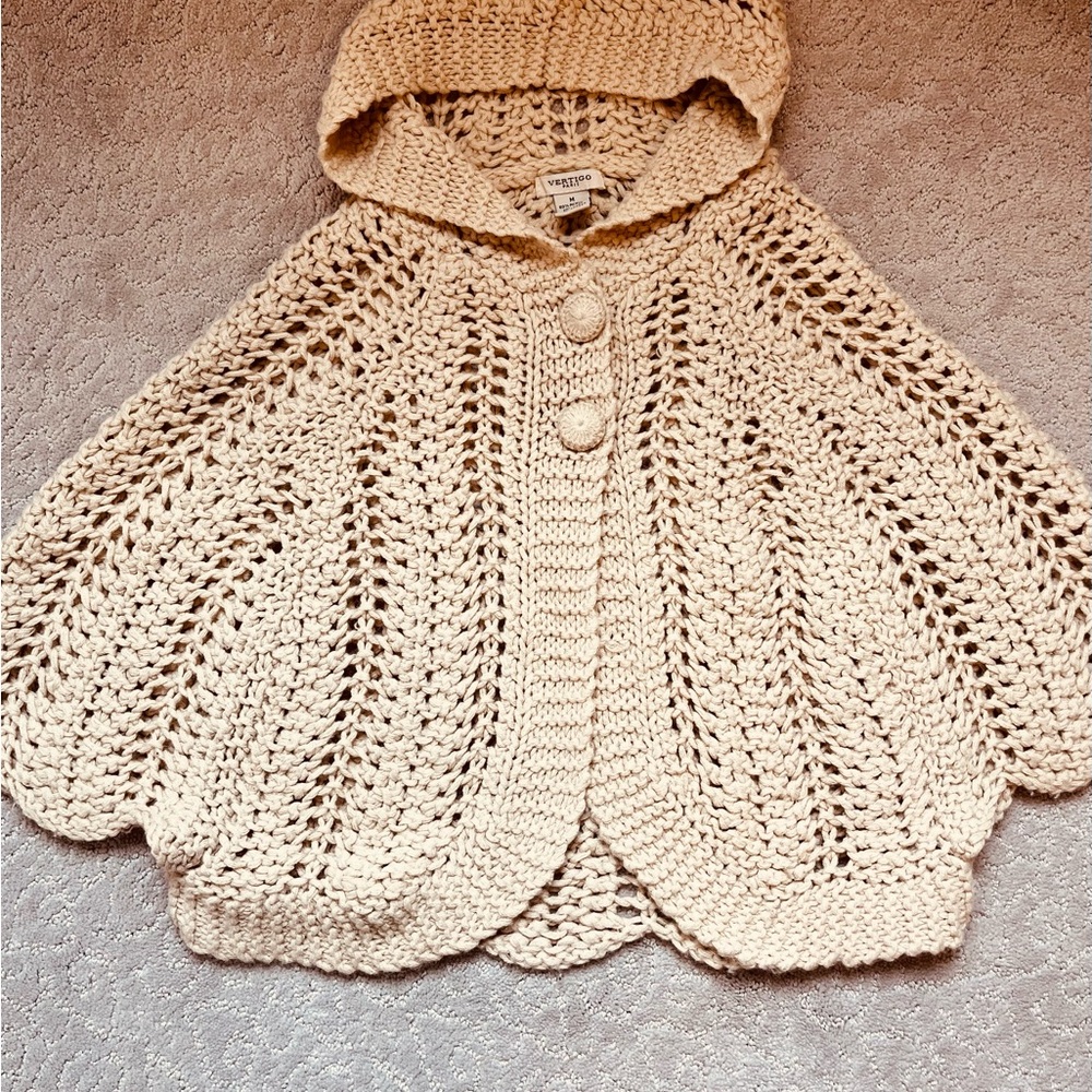 Women's Cream Poncho Sweater with hat